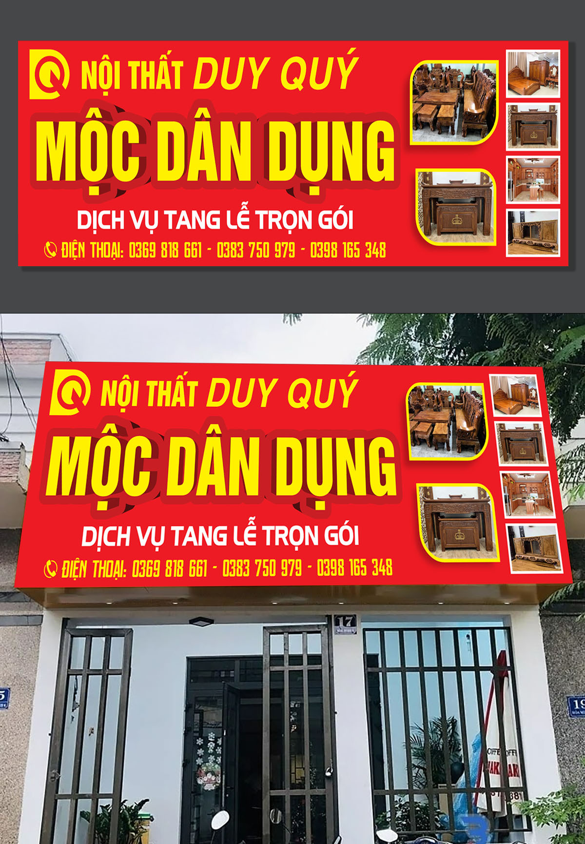 Mẫu bảng quảng cáo cửa hàng nội thất duy quý file corel cdr