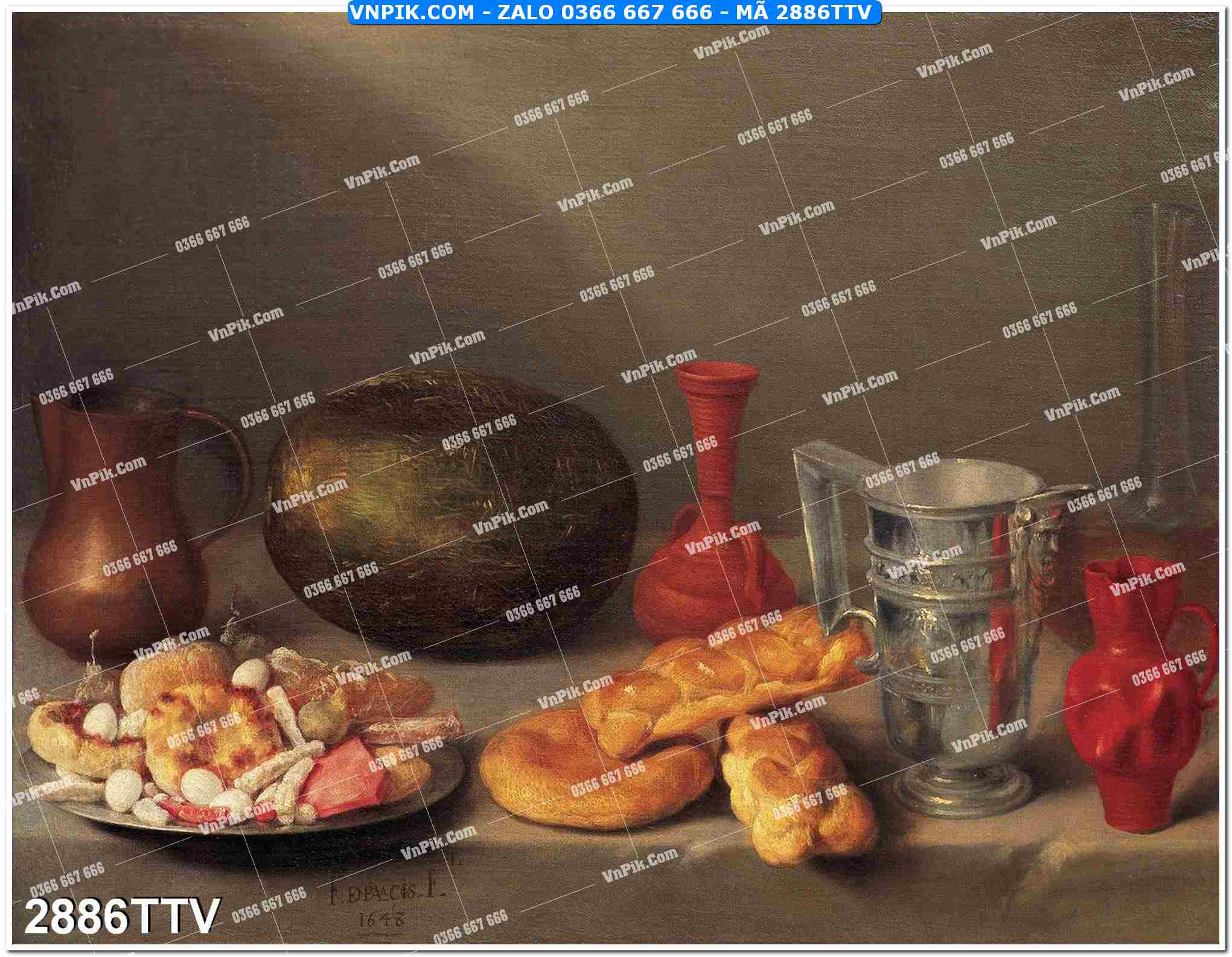 Tranh sơn dầu tĩnh vật hoa quả mã file 2886TTV