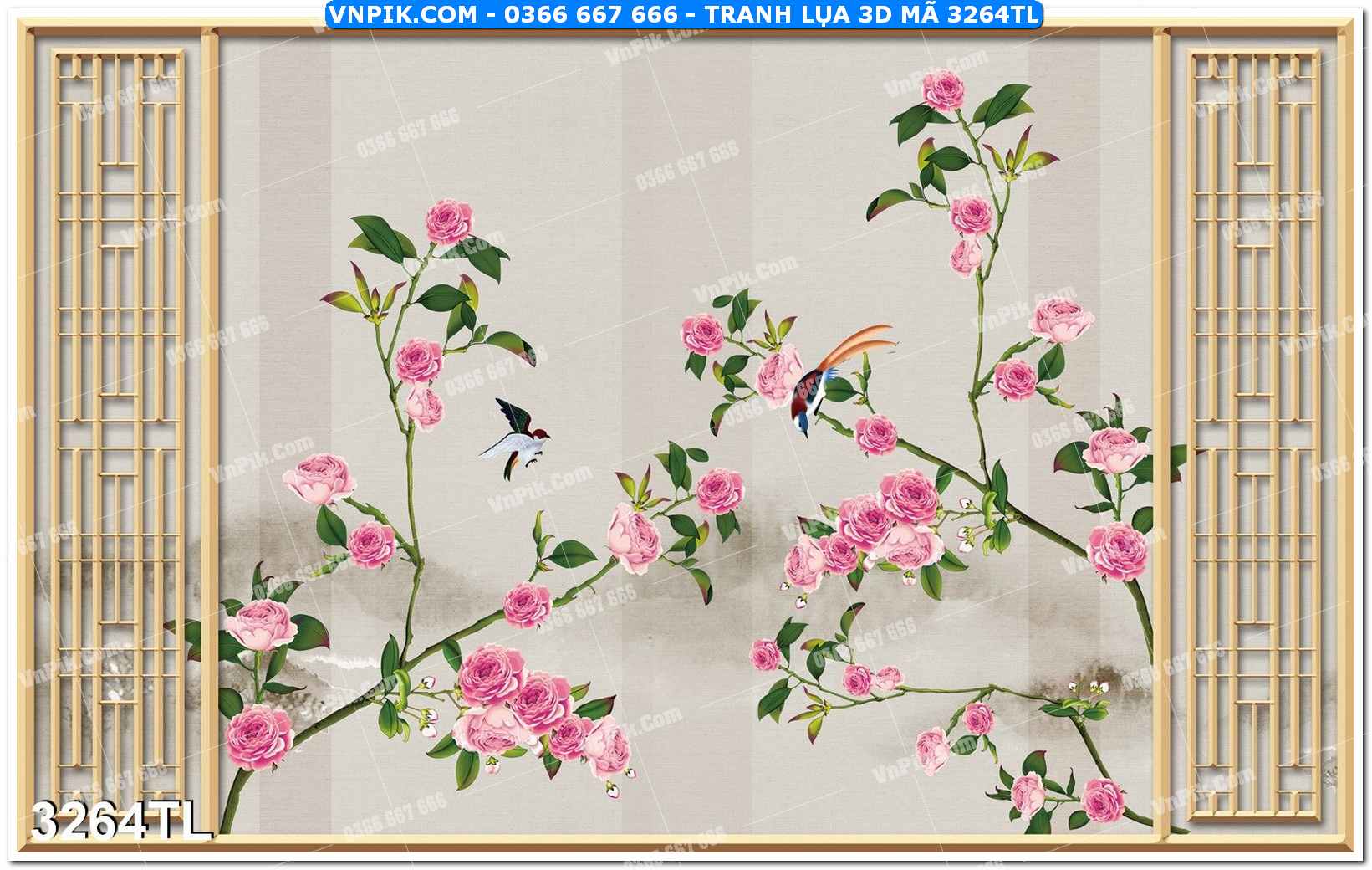 Tranh lụa 3D – Tranh trang trí dán tường 3264TL