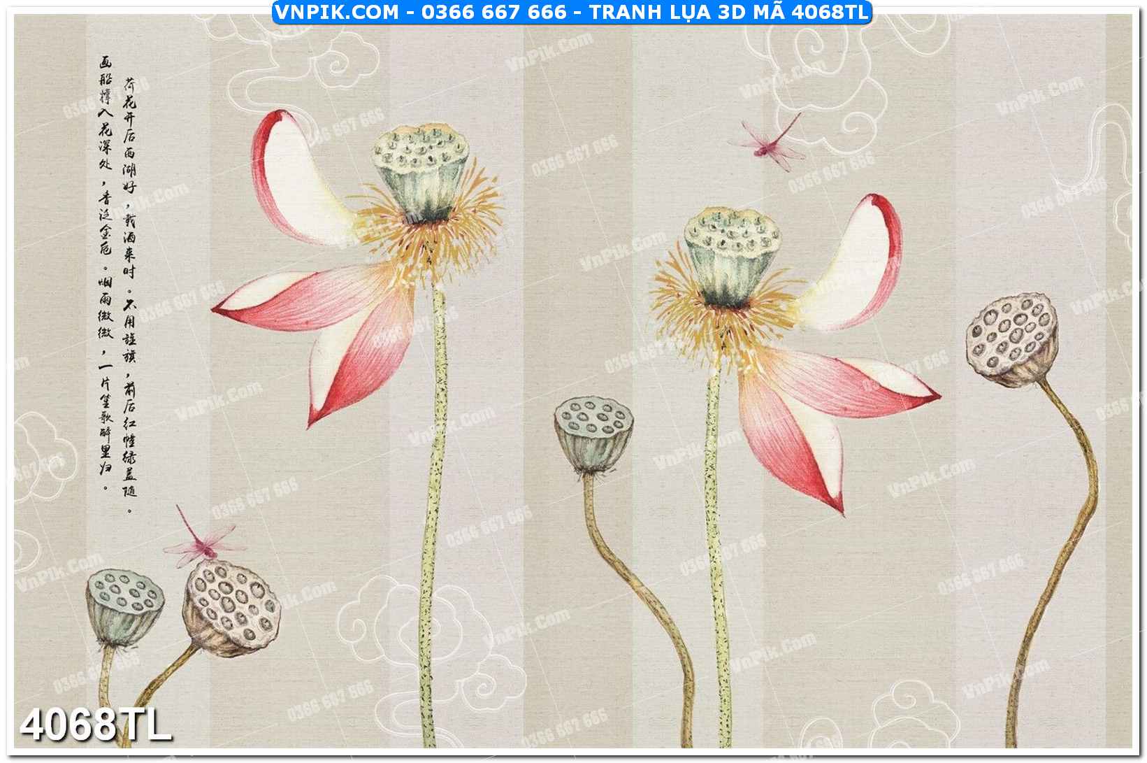 Tranh lụa 3D – Tranh trang trí dán tường 4068TL