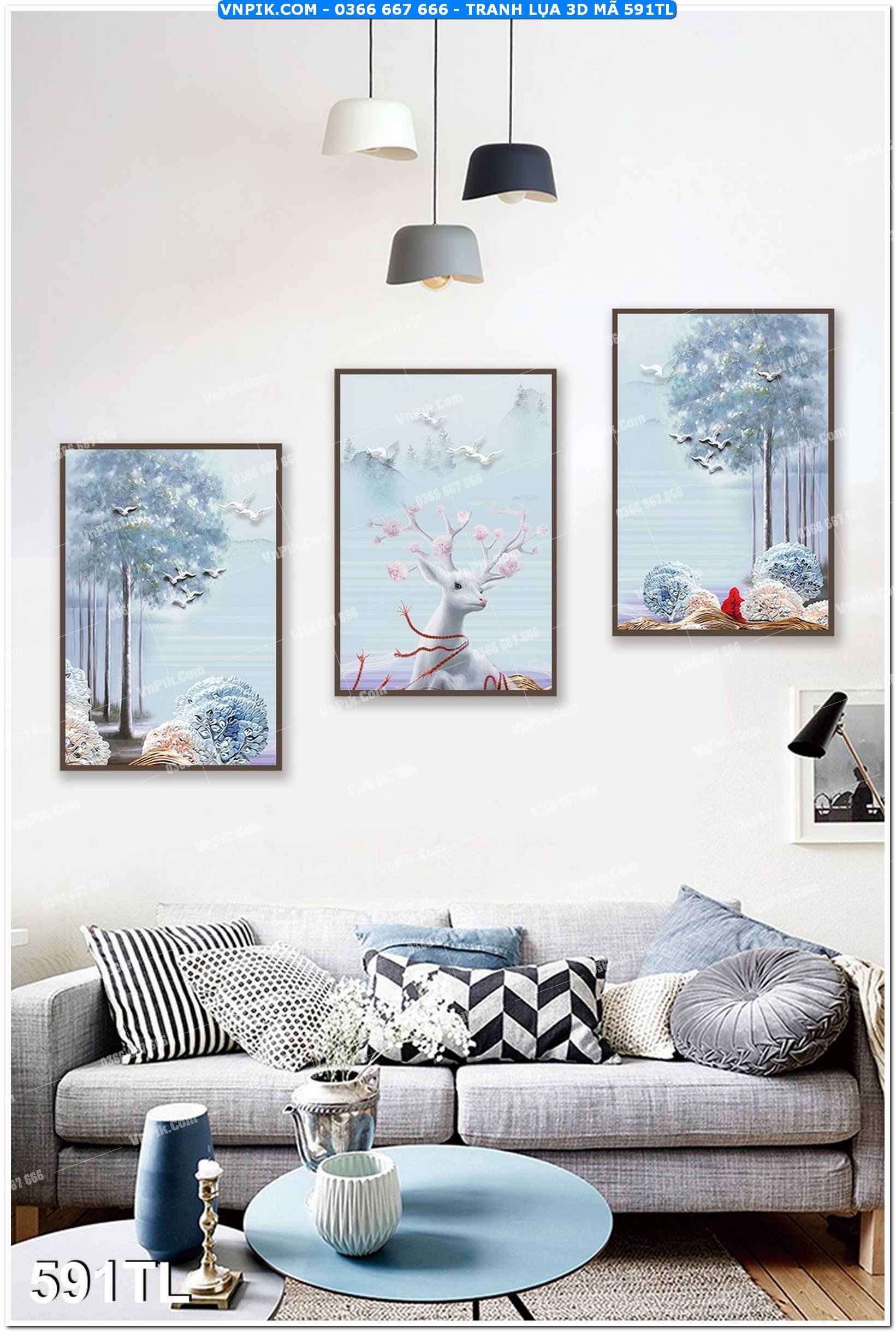 Tranh lụa 3D – Tranh trang trí dán tường 591TL